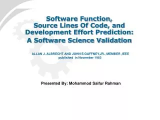 Software Function, Source Lines Of Code, and Development Effort Prediction: