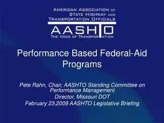 Performance Based Federal-Aid Programs