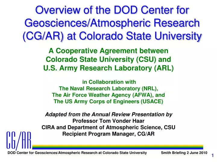 overview of the dod center for geosciences atmospheric research cg ar at colorado state university