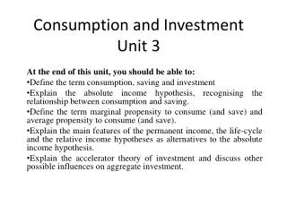 Consumption and Investment Unit 3