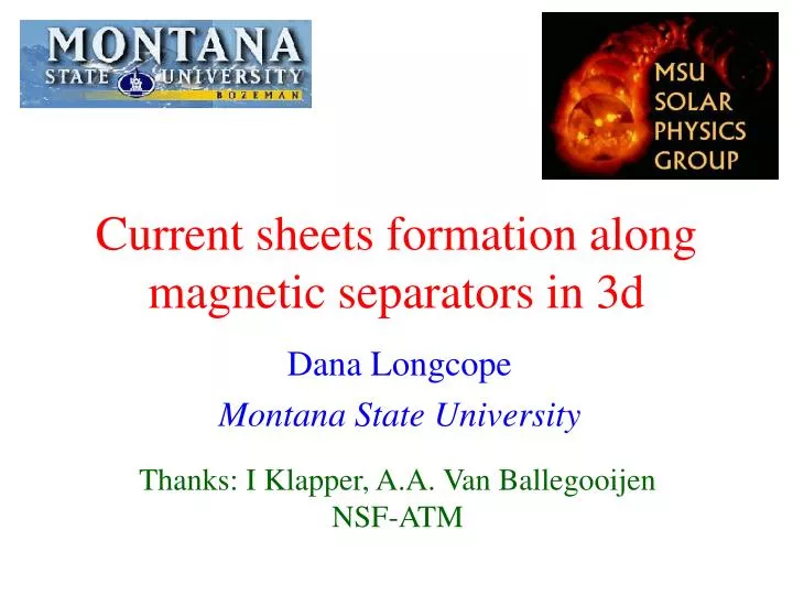 current sheets formation along magnetic separators in 3d