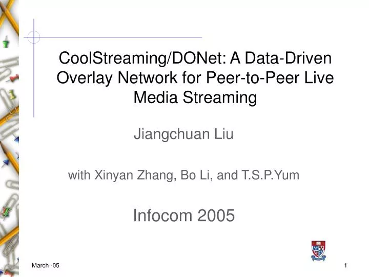 coolstreaming donet a data driven overlay network for peer to peer live media streaming