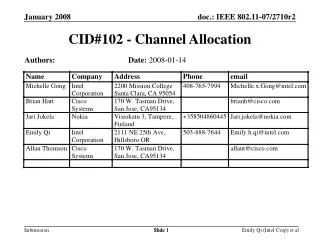CID#102 - Channel Allocation