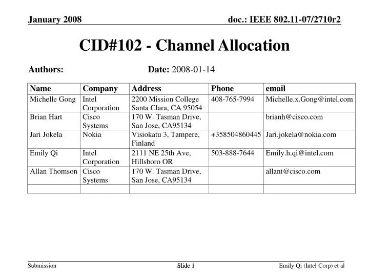 cid 102 channel allocation