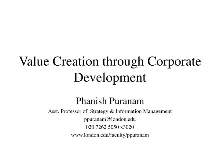 value creation through corporate development