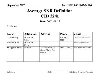Average SNR Definition CID 3241