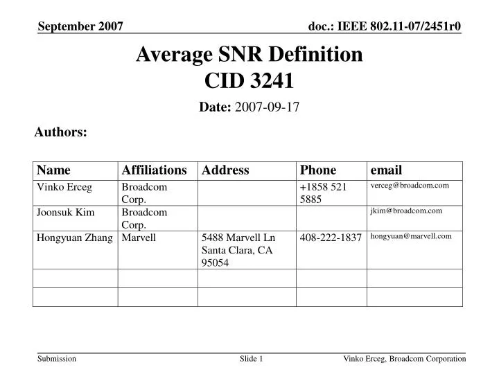 average snr definition cid 3241