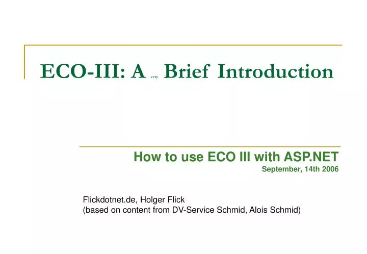 eco iii a very brief introduction