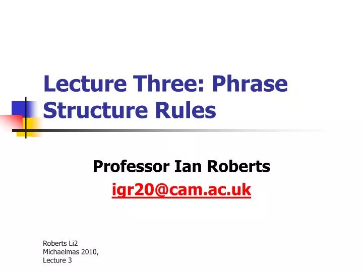 lecture three phrase structure rules