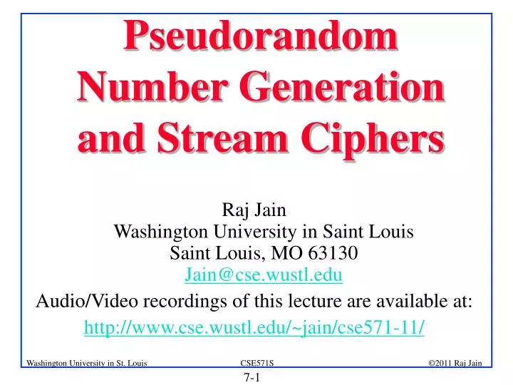 pseudorandom number generation and stream ciphers
