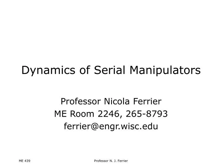 dynamics of serial manipulators