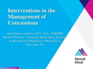 Interventions in the Management of Concussions