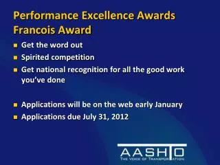 Performance Excellence Awards Francois Award