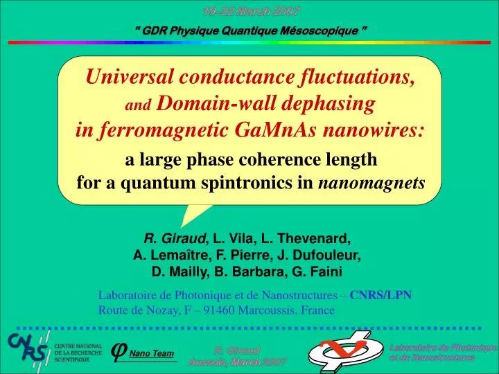 universal conductance fluctuations and domain wall dephasing in ferromagnetic gamnas nanowires
