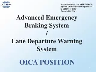 Advanced Emergency Braking System / Lane Departure Warning System