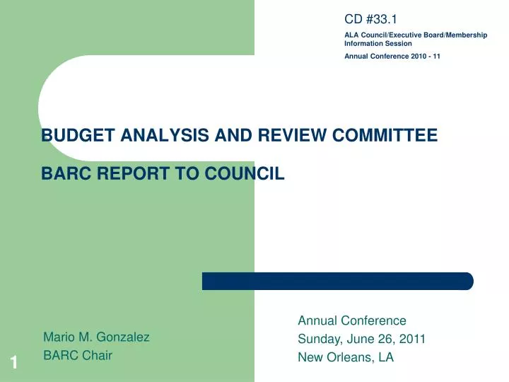 budget analysis and review committee barc report to council