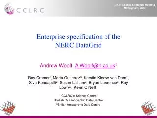 Enterprise specification of the NERC DataGrid