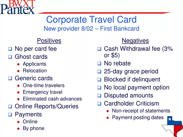 corporate travel card new provider 8 02 first bankcard