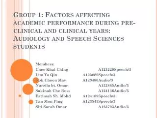 Members: Chee Khai Ching 		A123220	Speech/3 Lim Ya Qin		A123889	Speech/3