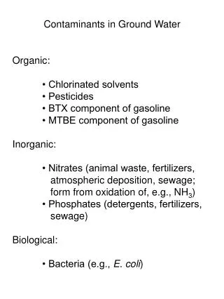 Contaminants in Ground Water