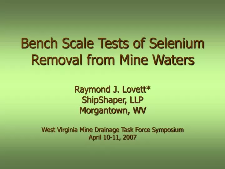 bench scale tests of selenium removal from mine waters
