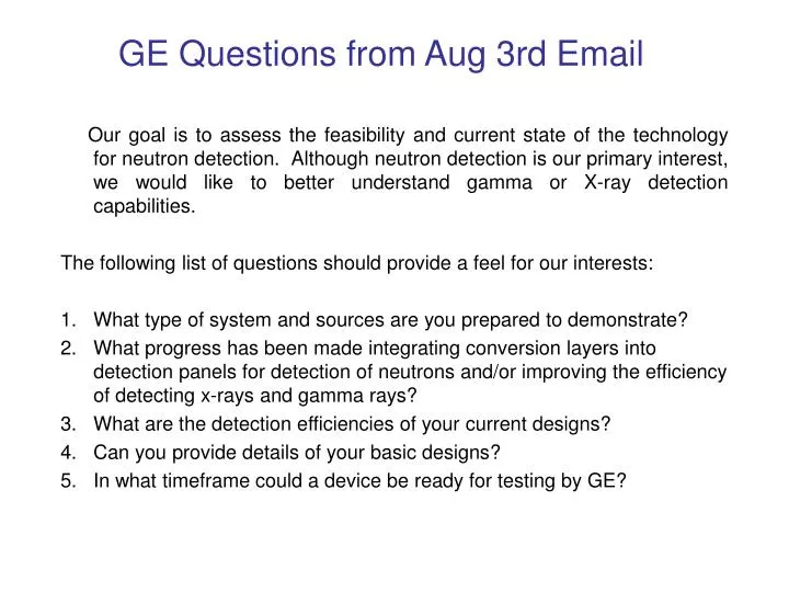 ge questions from aug 3rd email