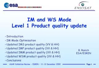 IM and WS Mode Level 1 Product quality update