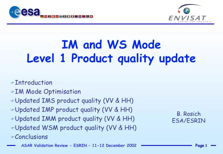 im and ws mode level 1 product quality update