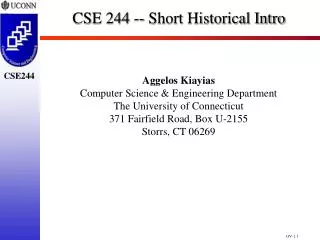 CSE 244 -- Short Historical Intro