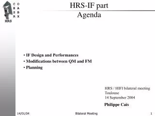 HRS-IF part Agenda