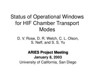 Status of Operational Windows for HIF Chamber Transport Modes