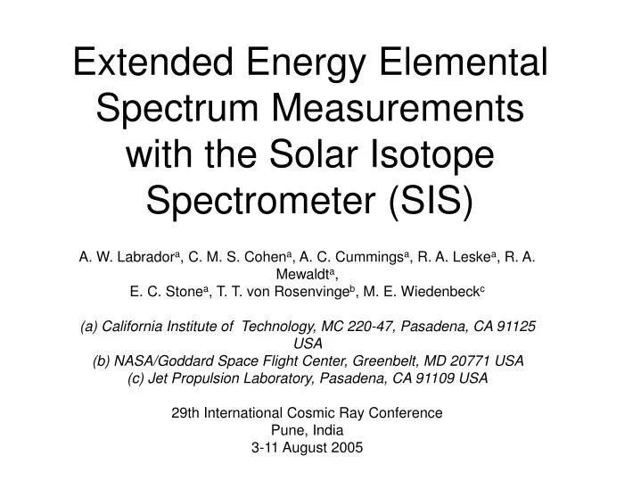 extended energy elemental spectrum measurements with the solar isotope spectrometer sis