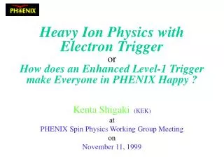 Kenta Shigaki (KEK) at PHENIX Spin Physics Working Group Meeting on November 11, 1999