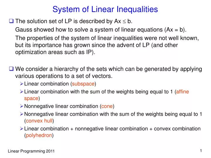 system of linear inequalities