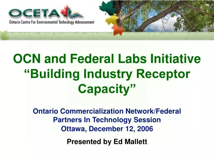 ocn and federal labs initiative building industry receptor capacity