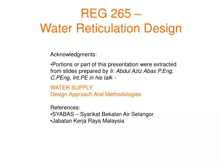 reg 265 water reticulation design