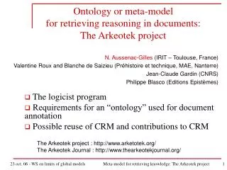 Ontology or meta-model for retrieving reasoning in documents: The Arkeotek project