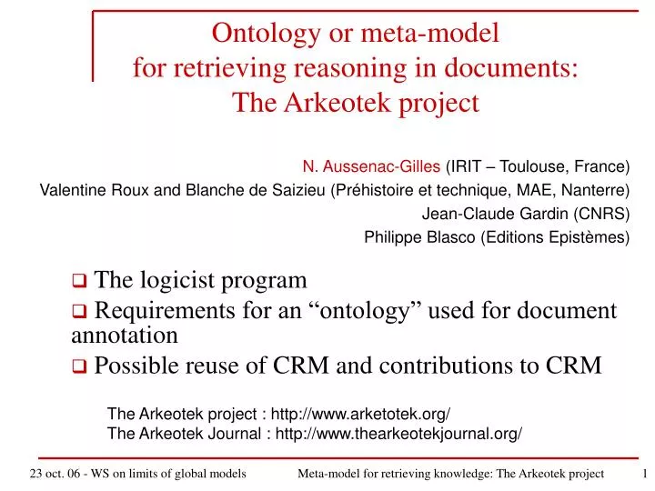 ontology or meta model for retrieving reasoning in documents the arkeotek project