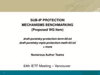 SUB-IP PROTECTION MECHANISMS BENCHMARKING (Proposed WG Item)