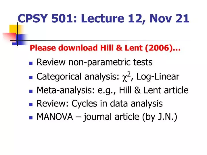 cpsy 501 lecture 12 nov 21