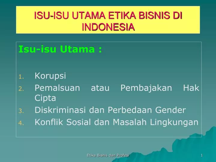 isu isu utama etika bisnis di indonesia