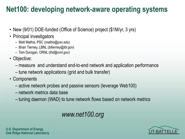 net100 developing network aware operating systems