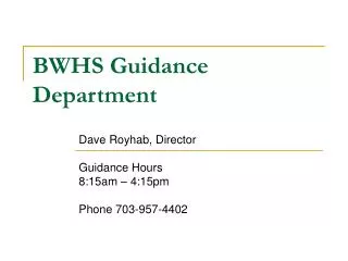 BWHS Guidance Department