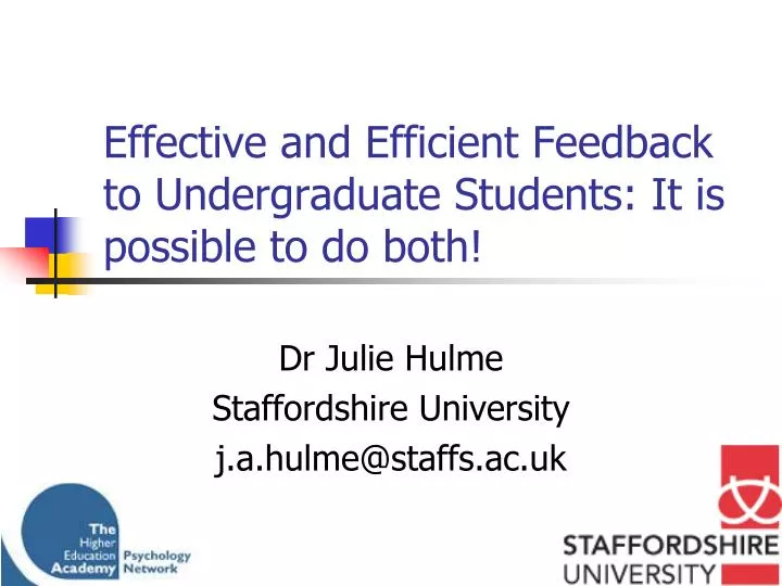 effective and efficient feedback to undergraduate students it is possible to do both
