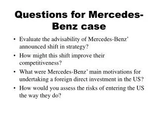 Questions for Mercedes-Benz case