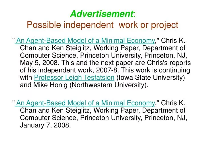 advertisement possible independent work or project