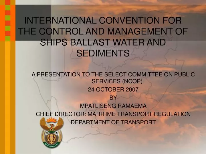 international convention for the control and management of ships ballast water and sediments