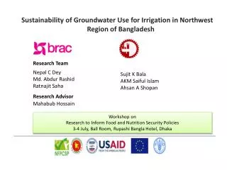 Sustainability of Groundwater Use for Irrigation in Northwest Region of Bangladesh