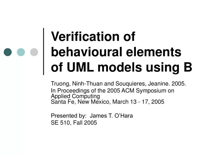 verification of behavioural elements of uml models using b