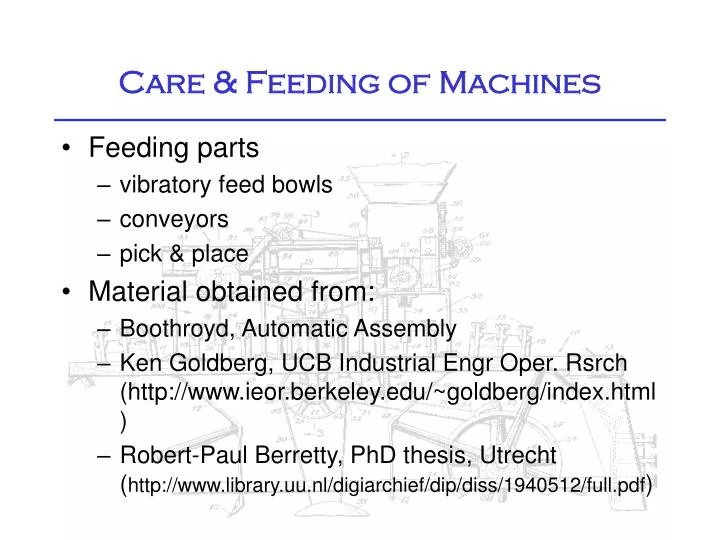 care feeding of machines